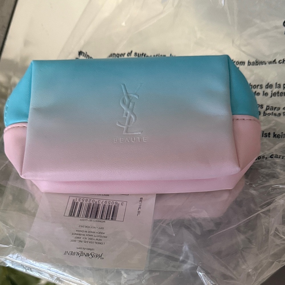 Yves Saint Laurent Pastel Blue and Pink Cosmetic Case